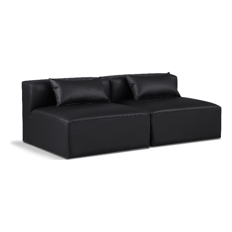 Bowery Hill Contemporary Black Vegan Leather 2-Piece Modular Sofa