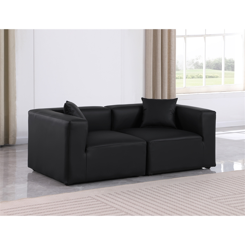Bowery Hill Contemporary Black Vegan Leather 2-Piece Modular Sofa