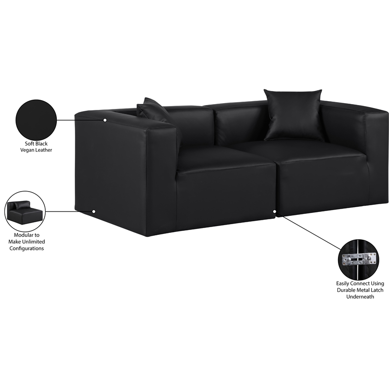 Bowery Hill Contemporary Black Vegan Leather 2-Piece Modular Sofa