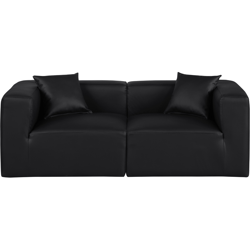 Bowery Hill Contemporary Black Vegan Leather 2-Piece Modular Sofa