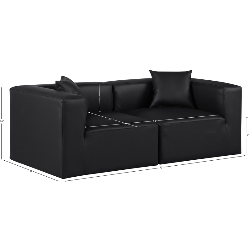 Bowery Hill Contemporary Black Vegan Leather 2-Piece Modular Sofa
