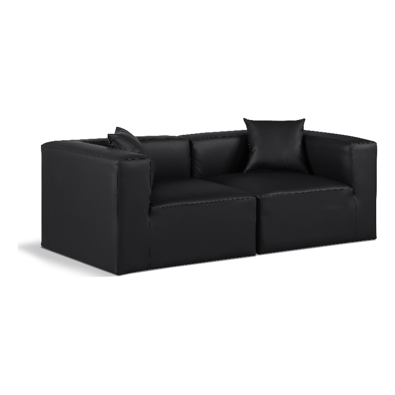 Bowery Hill Contemporary Black Vegan Leather 2-Piece Modular Sofa