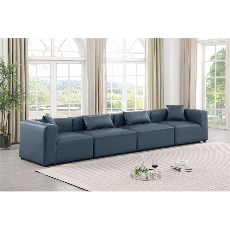 Bowery Hill Contemporary Navy Blue Vegan Leather 4-Piece Modular Sofa