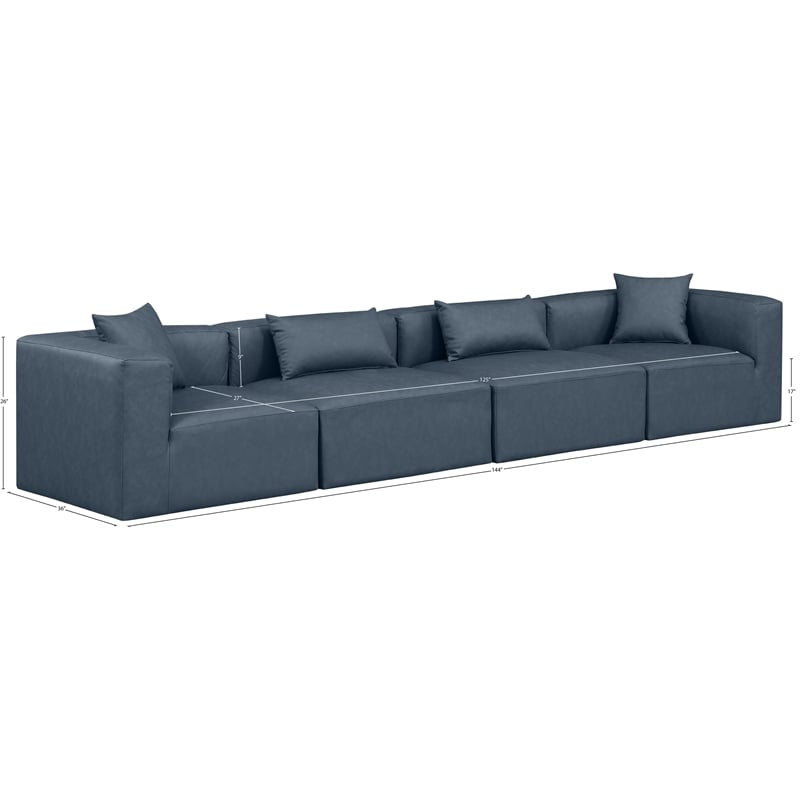 Bowery Hill Contemporary Navy Blue Vegan Leather 4-Piece Modular Sofa