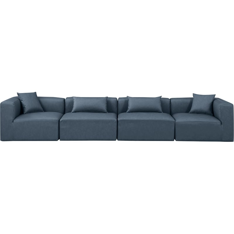 Bowery Hill Contemporary Navy Blue Vegan Leather 4-Piece Modular Sofa