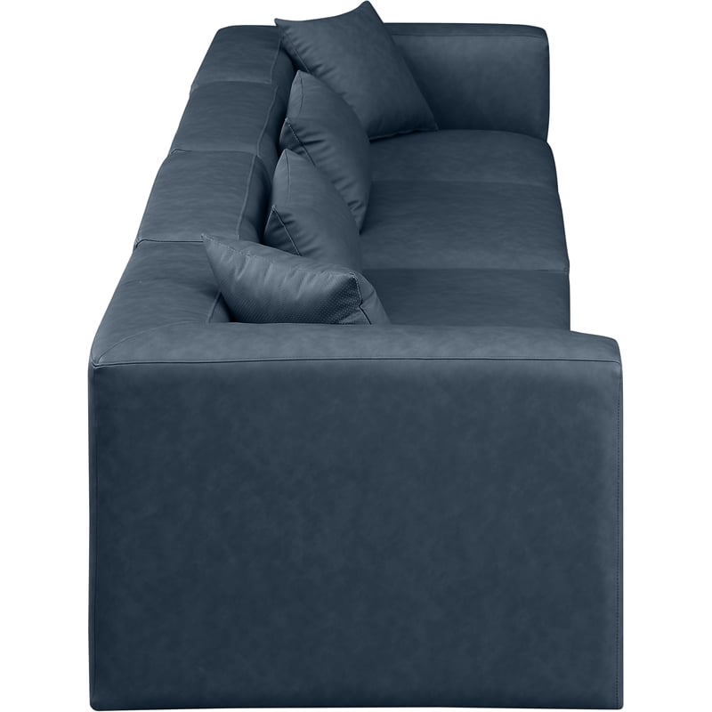 Bowery Hill Contemporary Navy Blue Vegan Leather 4-Piece Modular Sofa