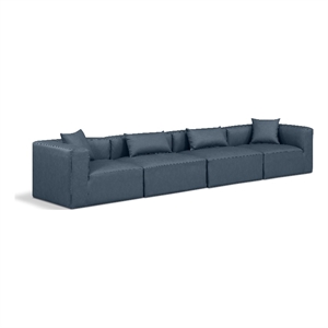 Bowery Hill Contemporary Navy Blue Vegan Leather 4-Piece Modular Sofa