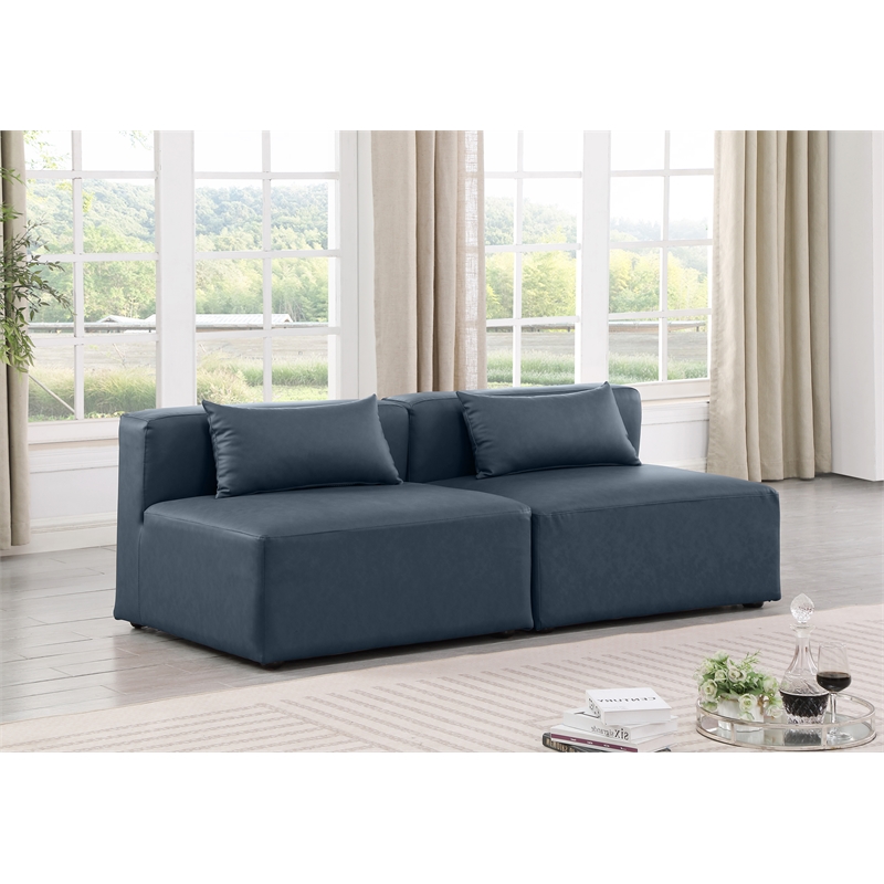 Bowery Hill Contemporary Navy Blue Vegan Leather 2-Piece Modular Sofa