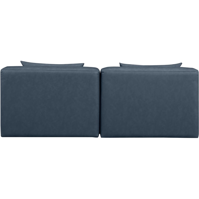 Bowery Hill Contemporary Navy Blue Vegan Leather 2-Piece Modular Sofa