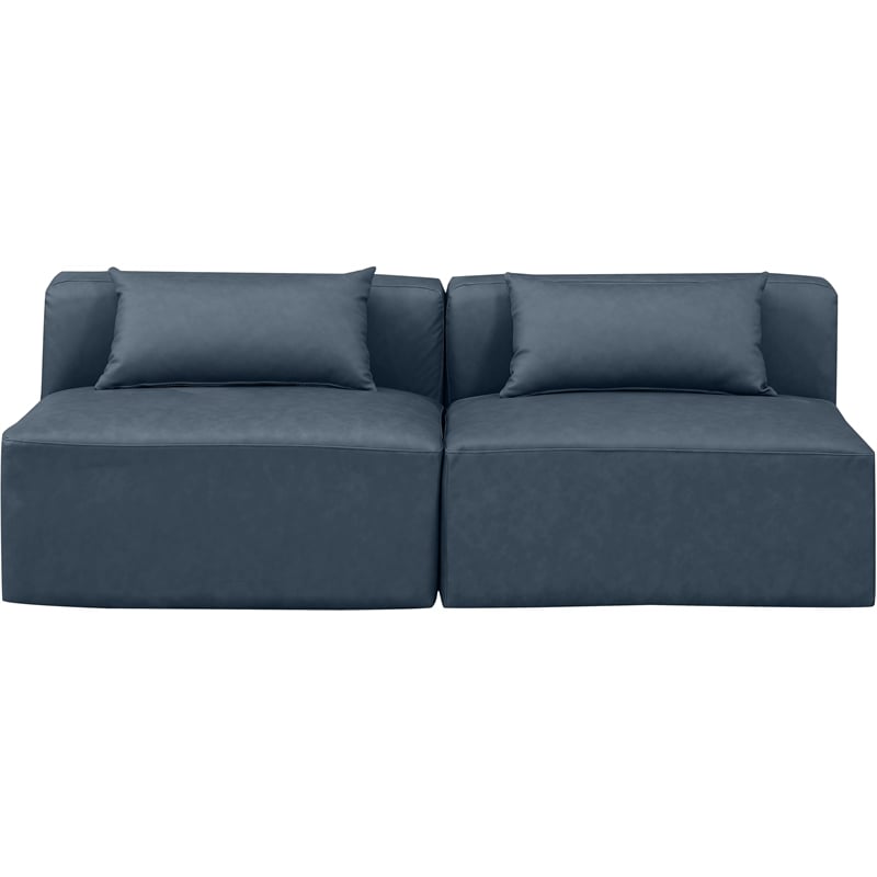 Bowery Hill Contemporary Navy Blue Vegan Leather 2-Piece Modular Sofa