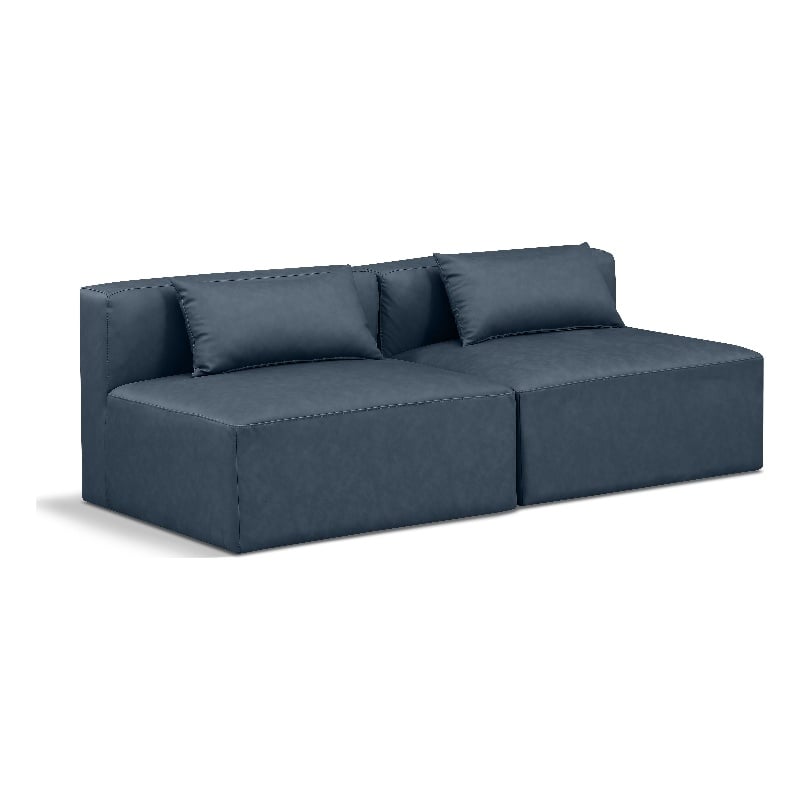Bowery Hill Contemporary Navy Blue Vegan Leather 2-Piece Modular Sofa