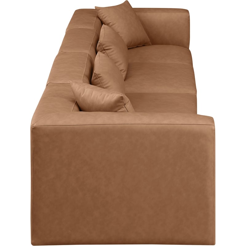 Bowery Hill Contemporary Brown Vegan Leather 4-Piece Modular Sofa