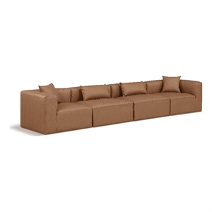 Bowery Hill Contemporary Brown Vegan Leather 4-Piece Modular Sofa