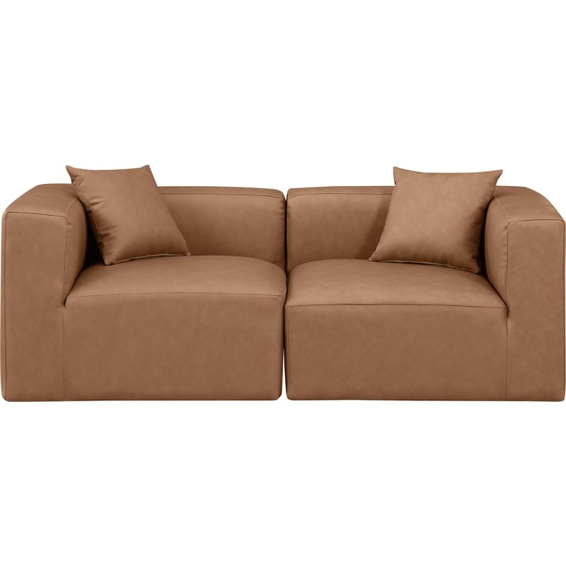 Bowery Hill Contemporary Brown Vegan Leather 2-Piece Modular Sofa