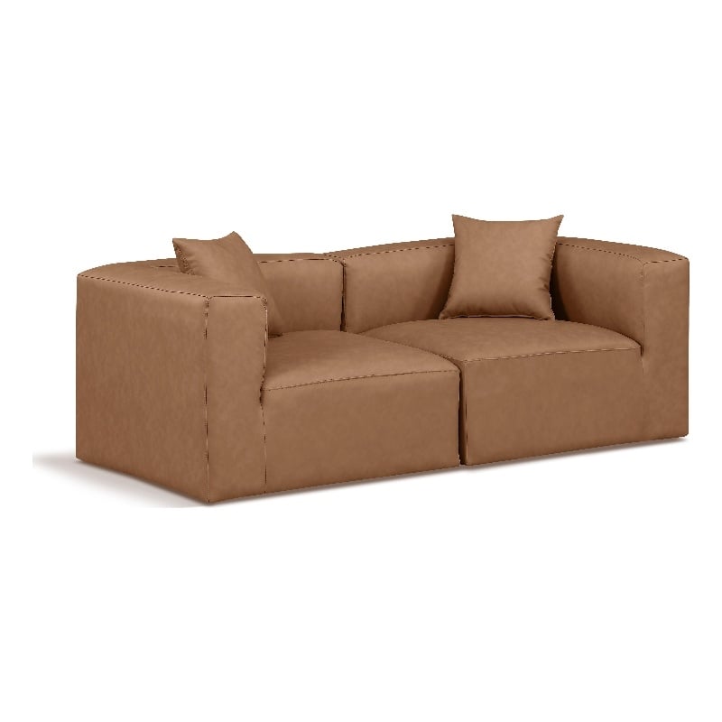 Bowery Hill Contemporary Brown Vegan Leather 2-Piece Modular Sofa