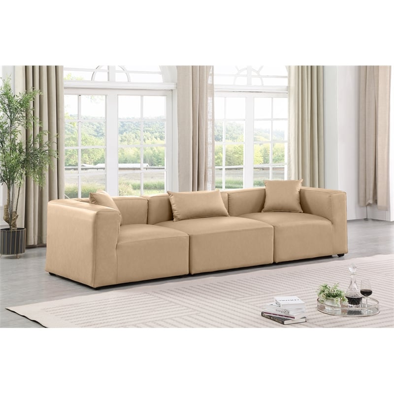 Bowery Hill Contemporary Tan Vegan Leather 3-Piece Modular Sofa
