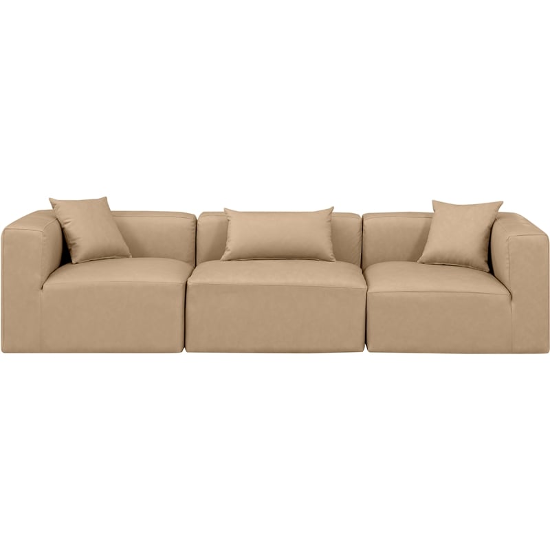Bowery Hill Contemporary Tan Vegan Leather 3-Piece Modular Sofa