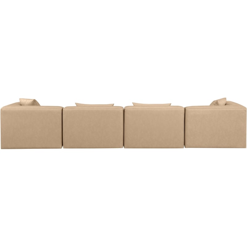 Bowery Hill Contemporary Tan Vegan Leather 4-Piece Modular Sofa