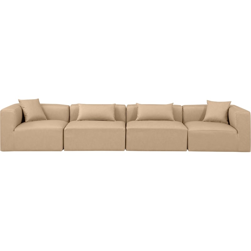 Bowery Hill Contemporary Tan Vegan Leather 4-Piece Modular Sofa