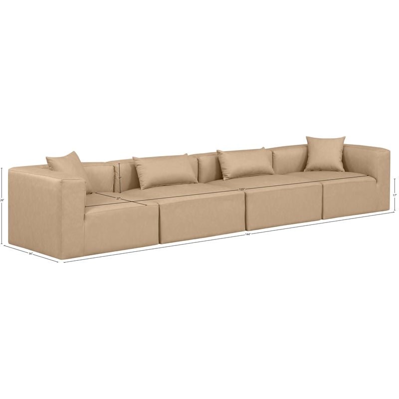 Bowery Hill Contemporary Tan Vegan Leather 4-Piece Modular Sofa