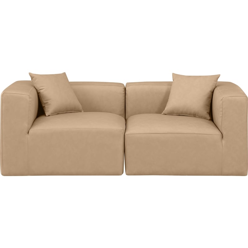 Bowery Hill Contemporary Tan Vegan Leather 2-Piece Modular Sofa