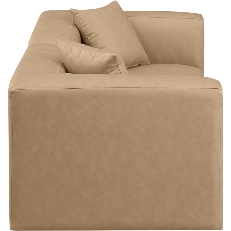 Bowery Hill Contemporary Tan Vegan Leather 2-Piece Modular Sofa