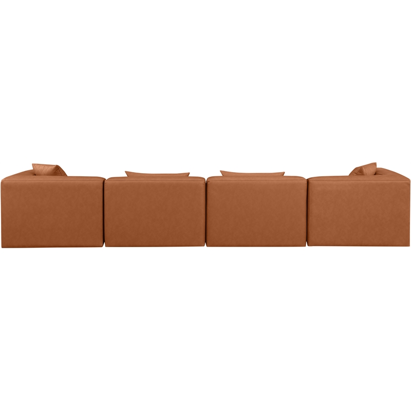 Bowery Hill Contemporary Cognac Vegan Leather 4-Piece Modular Sofa
