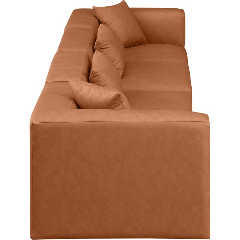 Bowery Hill Contemporary Cognac Vegan Leather 4-Piece Modular Sofa