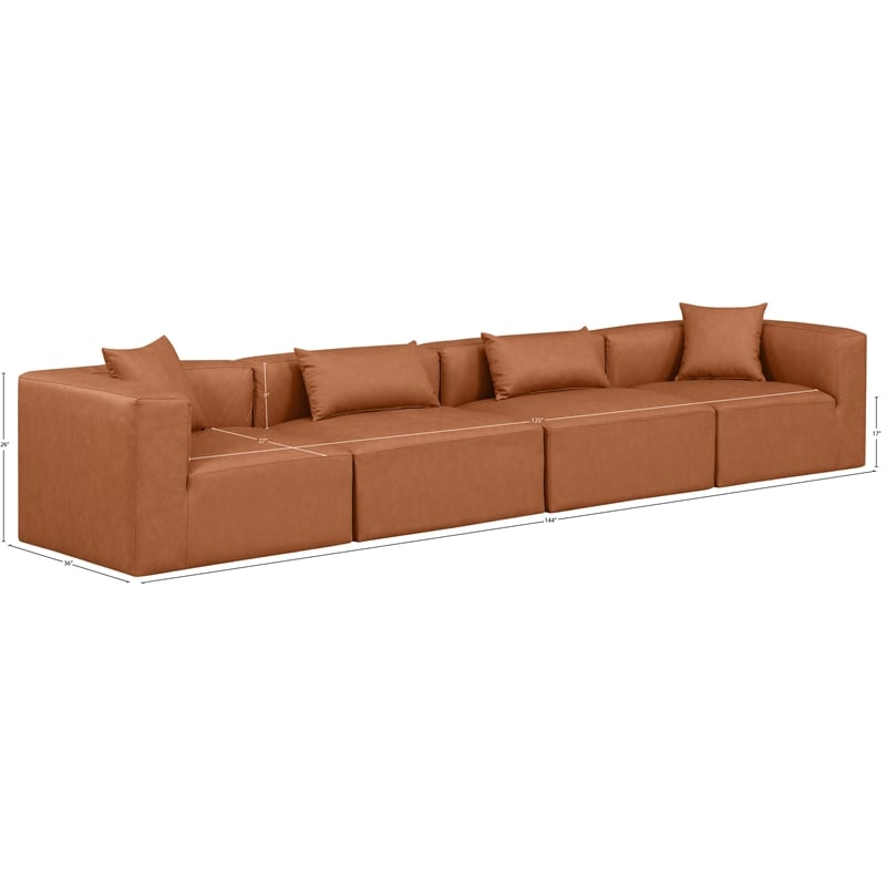 Bowery Hill Contemporary Cognac Vegan Leather 4-Piece Modular Sofa