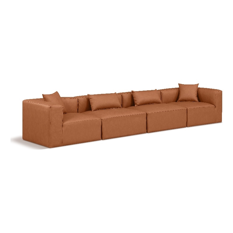 Bowery Hill Contemporary Cognac Vegan Leather 4-Piece Modular Sofa