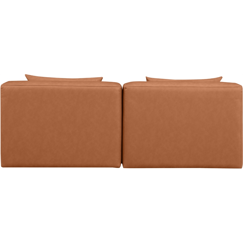 Bowery Hill Contemporary Cognac Vegan Leather 2-Piece Modular Sofa