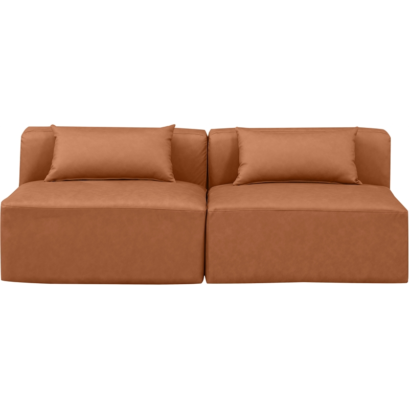Bowery Hill Contemporary Cognac Vegan Leather 2-Piece Modular Sofa