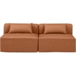 Bowery Hill Contemporary Cognac Vegan Leather 2-Piece Modular Sofa
