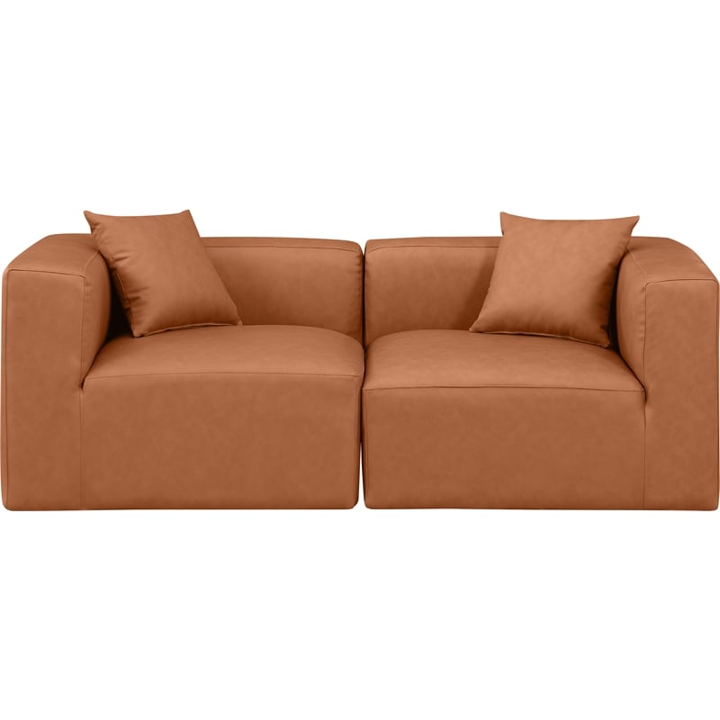 Bowery Hill Contemporary Cognac Vegan Leather 2-Piece Modular Sofa