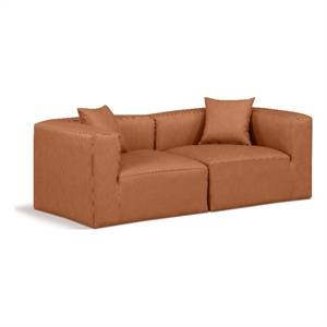 Bowery Hill Contemporary Cognac Vegan Leather 2-Piece Modular Sofa
