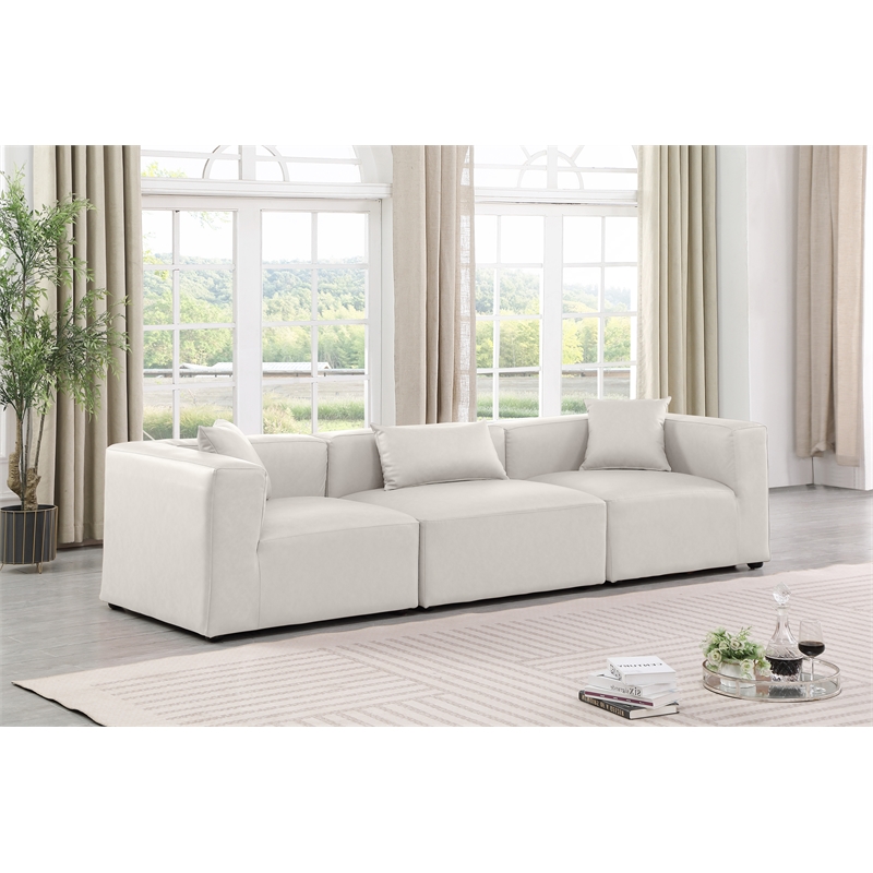 Bowery Hill Contemporary Cream Vegan Leather 3-Piece Modular Sofa