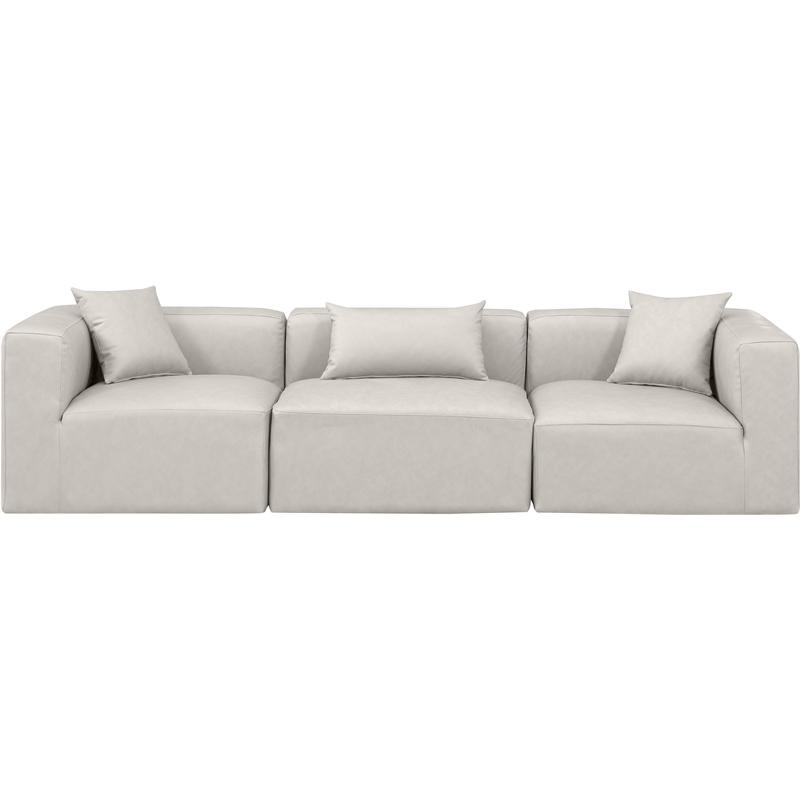 Bowery Hill Contemporary Cream Vegan Leather 3-Piece Modular Sofa