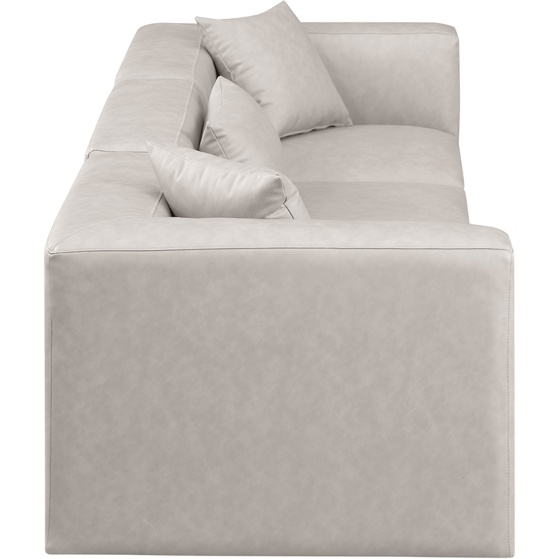 Bowery Hill Contemporary Cream Vegan Leather 3-Piece Modular Sofa