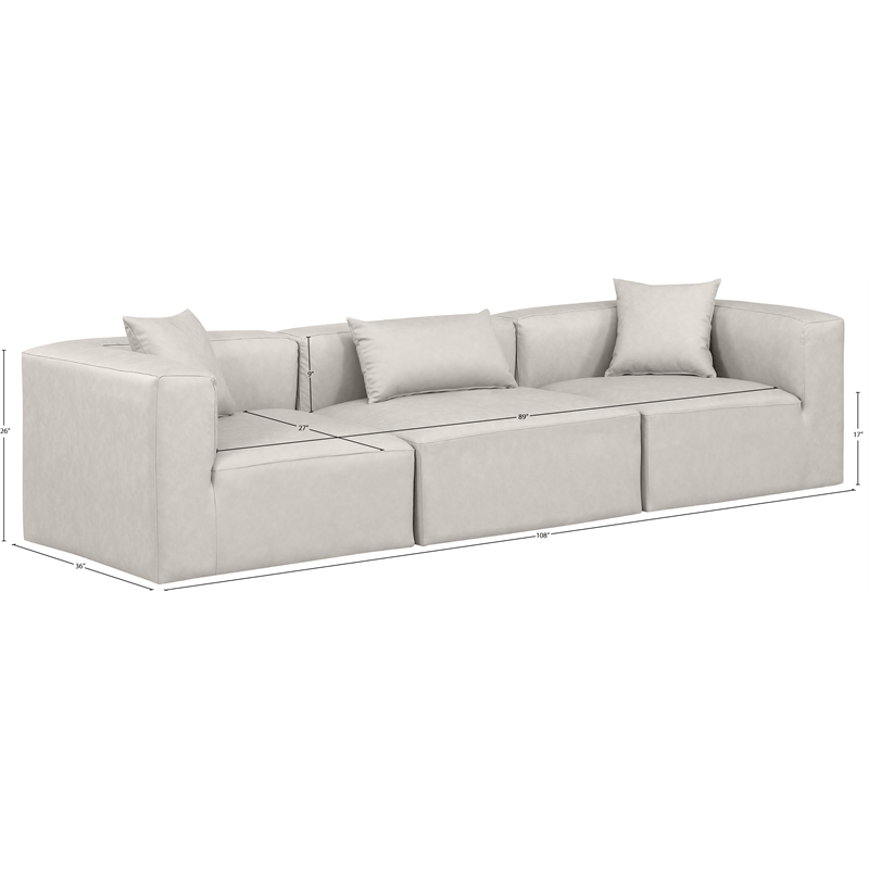 Bowery Hill Contemporary Cream Vegan Leather 3-Piece Modular Sofa