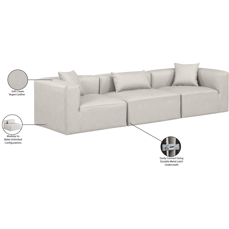Bowery Hill Contemporary Cream Vegan Leather 3-Piece Modular Sofa