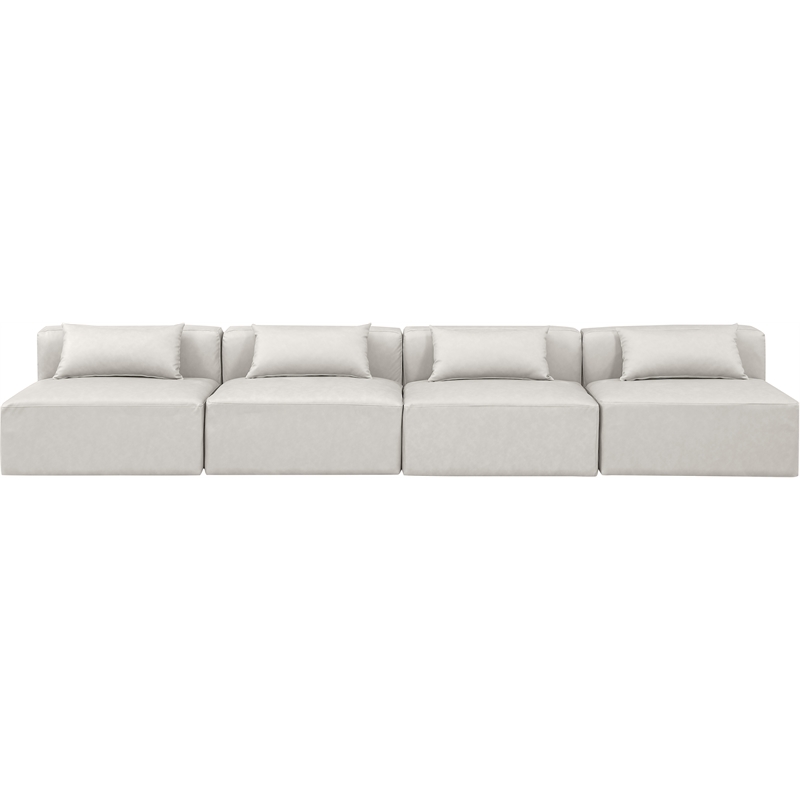 Bowery Hill Contemporary Cream Vegan Leather 4-Piece Modular Sofa