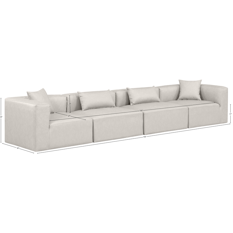 Bowery Hill Contemporary Cream Vegan Leather 4-Piece Modular Sofa