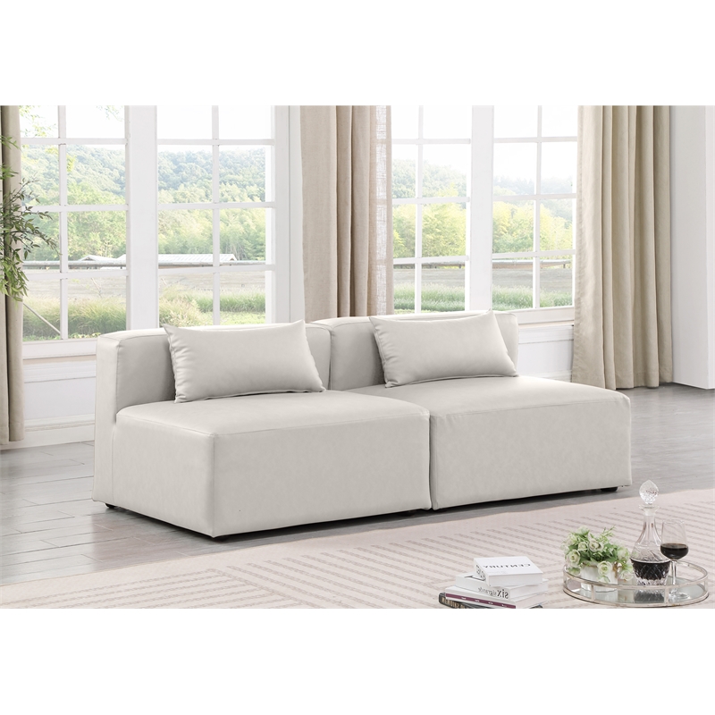 Bowery Hill Contemporary Cream Vegan Leather 2-Piece Modular Sofa