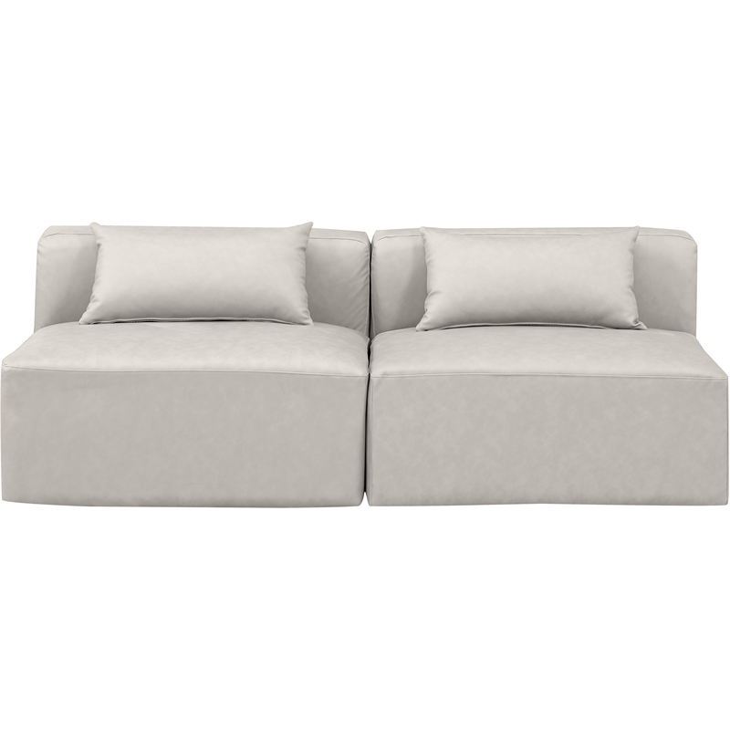 Bowery Hill Contemporary Cream Vegan Leather 2-Piece Modular Sofa
