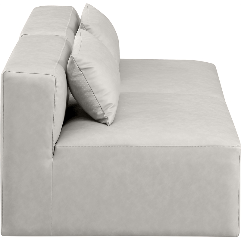 Bowery Hill Contemporary Cream Vegan Leather 2-Piece Modular Sofa