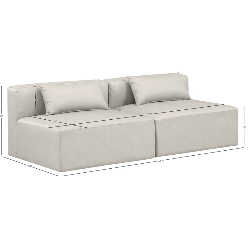 Bowery Hill Contemporary Cream Vegan Leather 2-Piece Modular Sofa