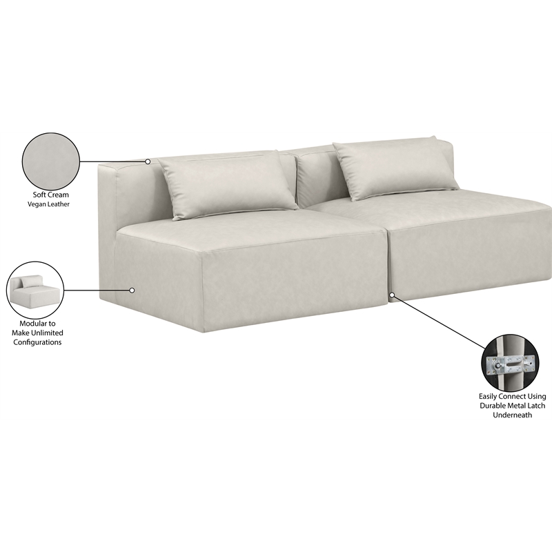 Bowery Hill Contemporary Cream Vegan Leather 2-Piece Modular Sofa