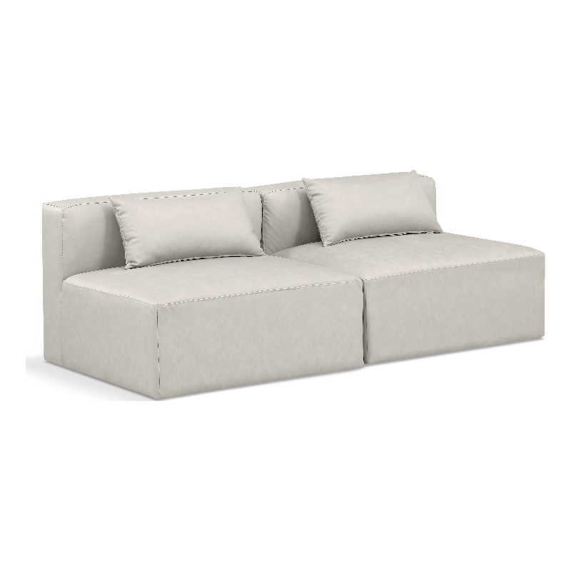 Bowery Hill Contemporary Cream Vegan Leather 2-Piece Modular Sofa