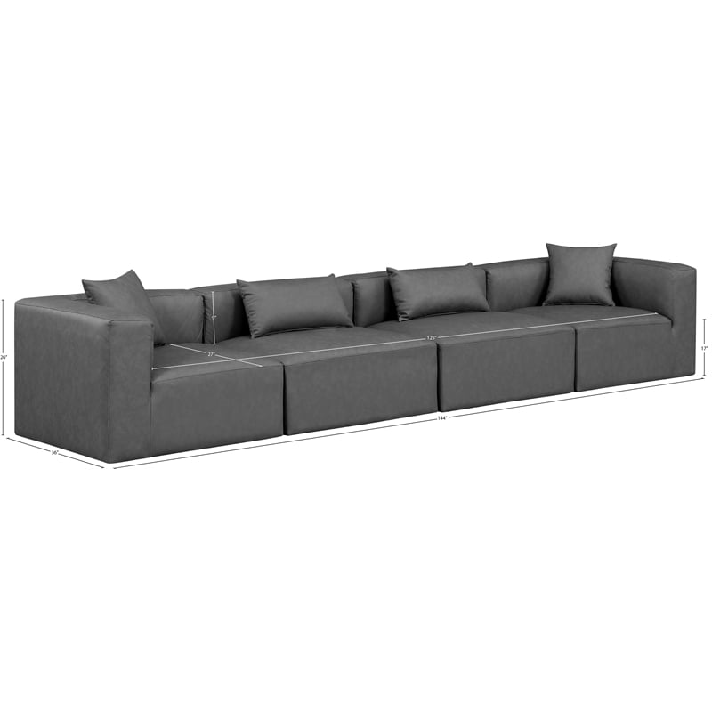 Bowery Hill Contemporary Charcoal Grey Vegan Leather 4-Piece Modular Sofa