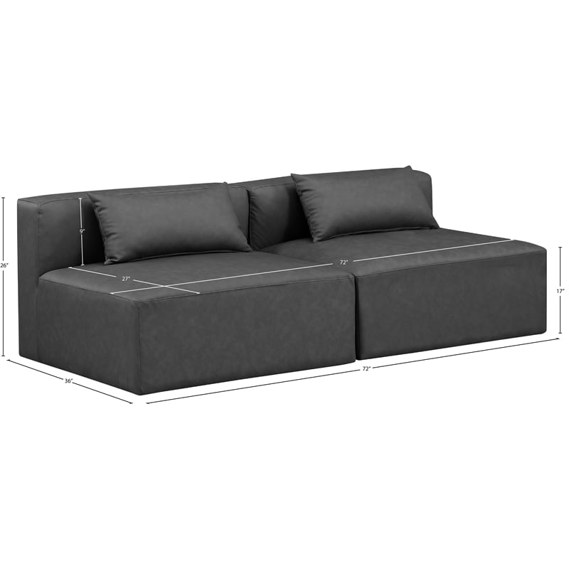 Bowery Hill Contemporary Charcoal Grey Vegan Leather 2-Piece Modular Sofa